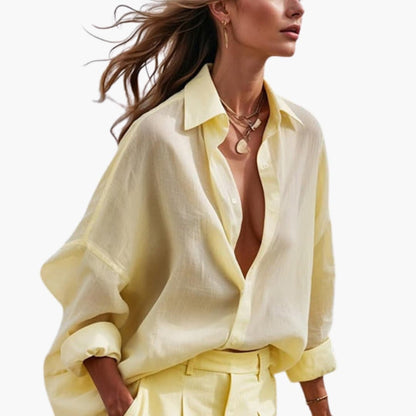 Women's Two-Piece Suit Button Front Shirt Wide Leg Pants