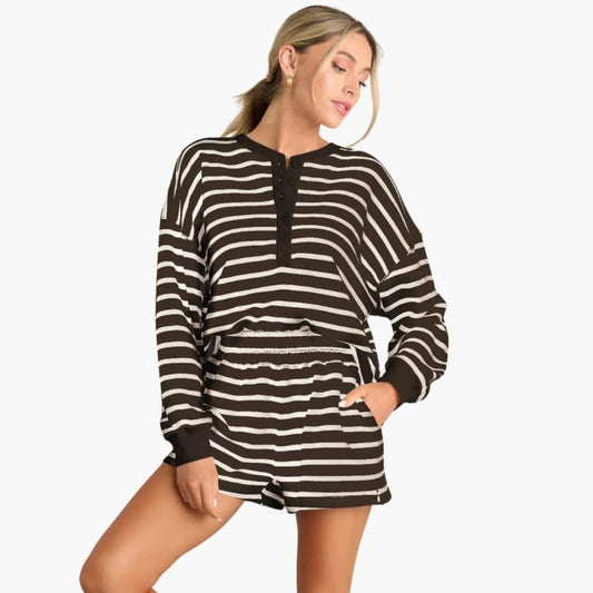 Women's Two-Piece Shorts Set Cotton Elastic Waist - Vonnera