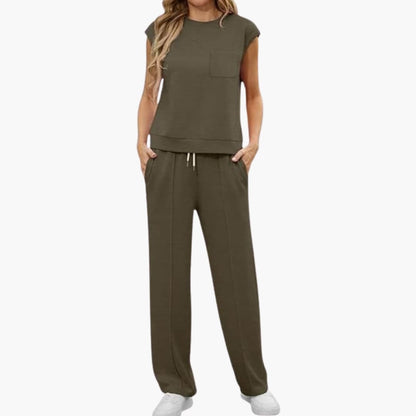 Women's Two Piece Set Cap Sleeve Drawstring Pants