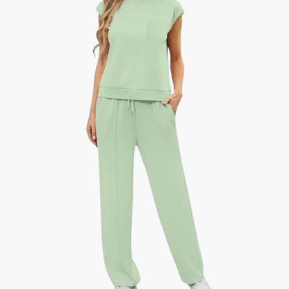 Women's Two Piece Set Cap Sleeve Drawstring Pants