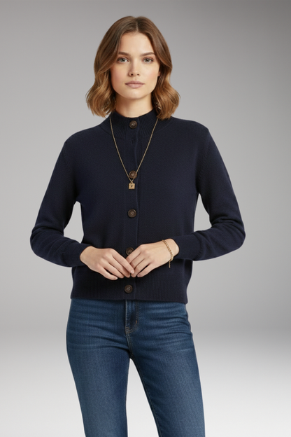 Women's Button Front High Neck Cardigan