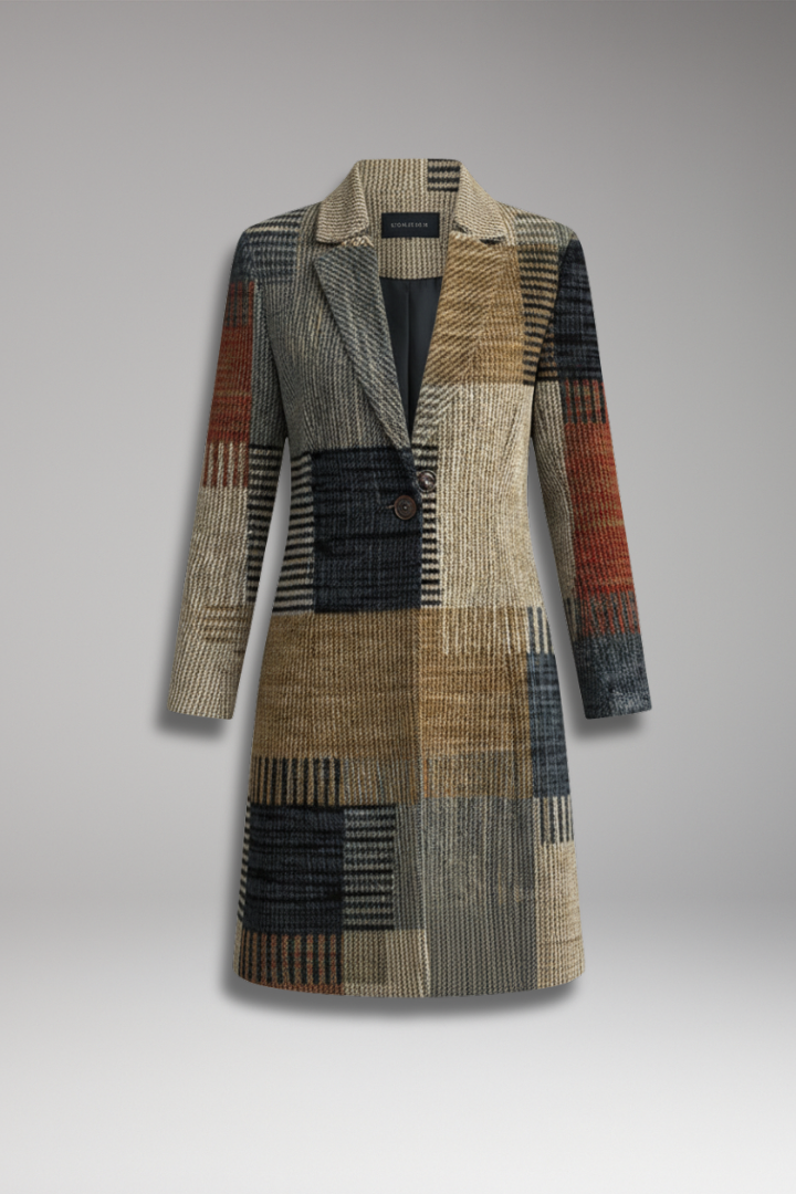 Women's Checked Blazer Lapel Collar Straight Fit - Vonnera