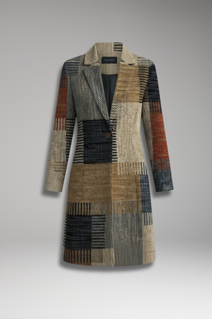 Women's Checked Blazer Lapel Collar Straight Fit - Vonnera