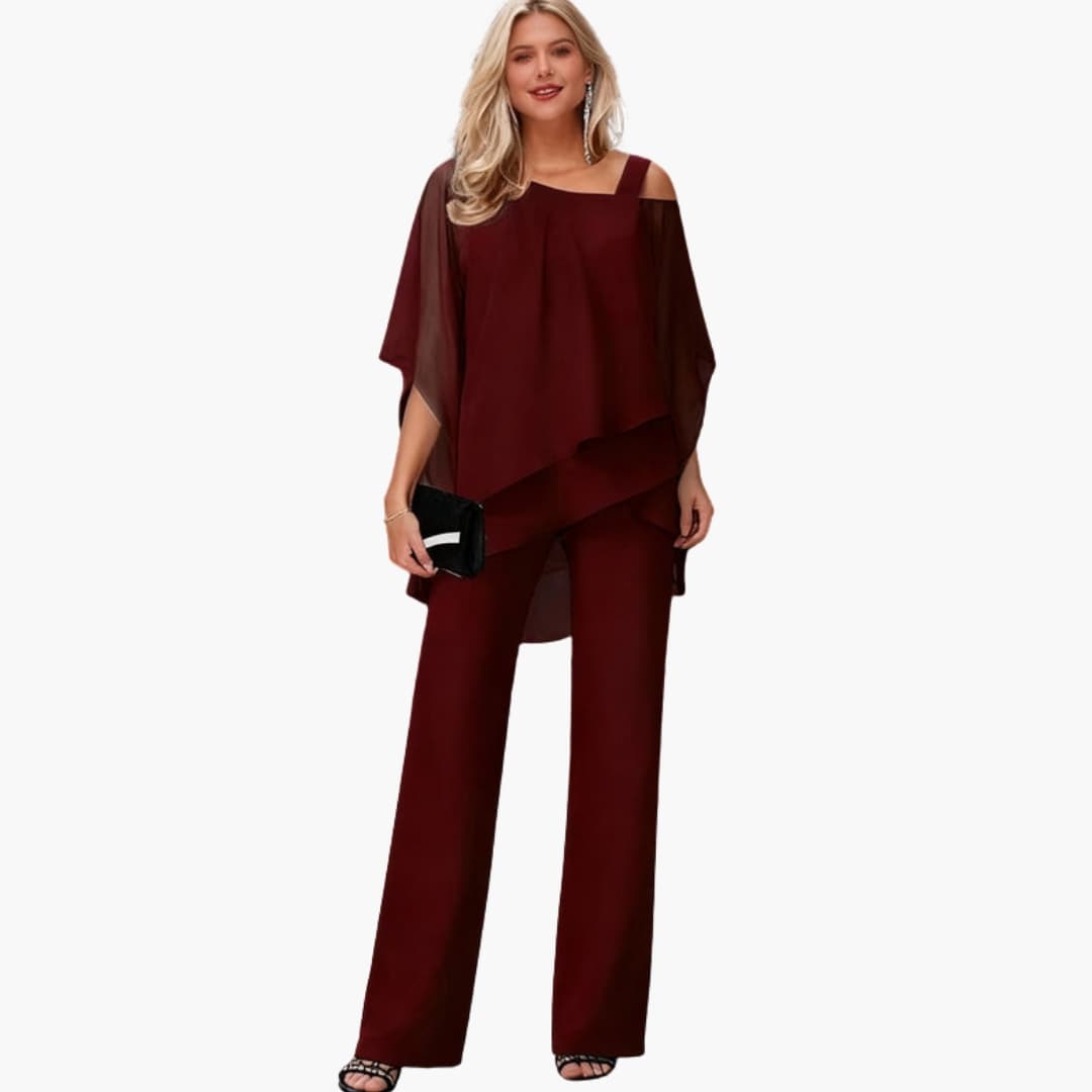 Women's Chiffon Two Piece Short Sleeve Ankle Pants - Vonnera