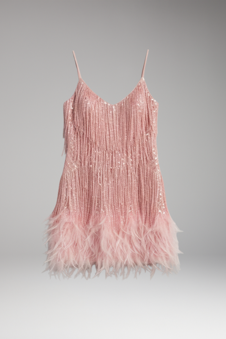 Women's Fringe Feather Hem Cocktail Dress - Vonnera