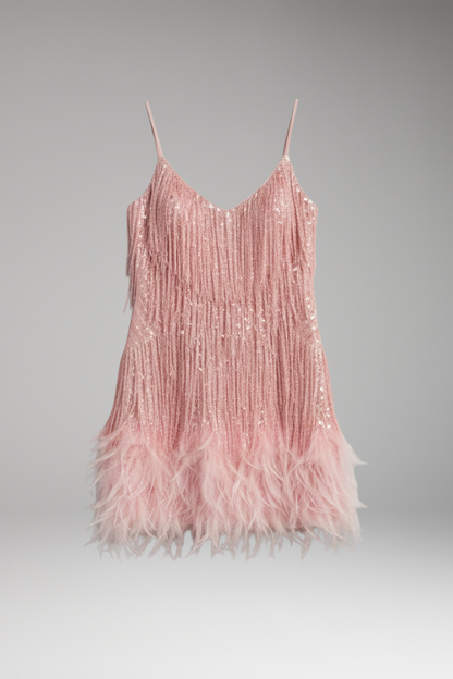 Women's Fringe Feather Hem Cocktail Dress - Vonnera