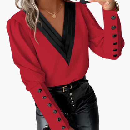 Women's V-Neck Long Sleeve Blouse Woven Multicolor