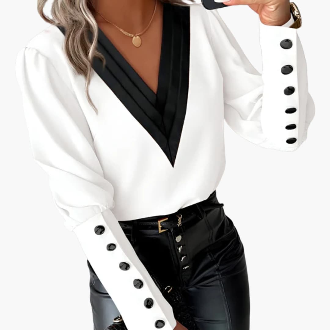 Women's V-Neck Long Sleeve Blouse Woven Multicolor