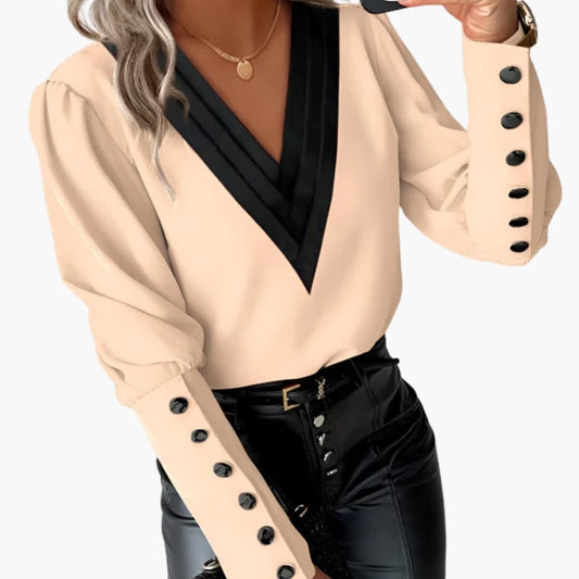 Women's V-Neck Long Sleeve Blouse Woven Multicolor - Vonnera