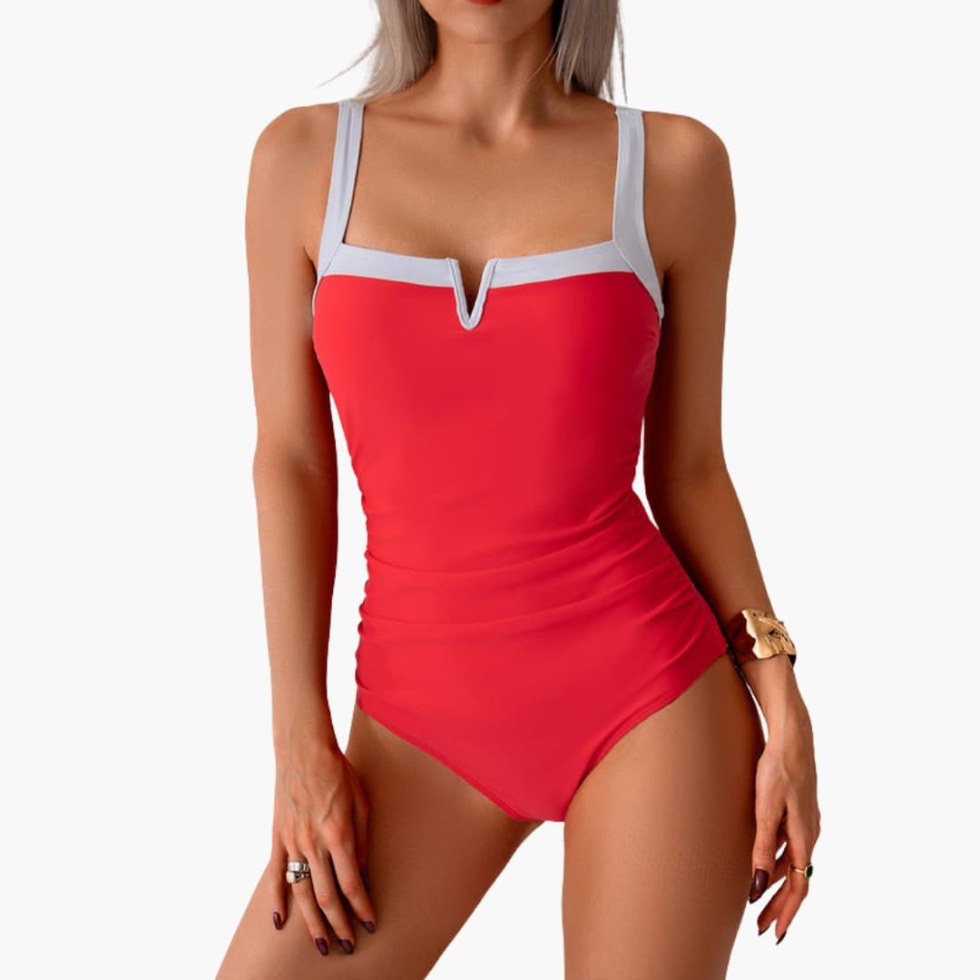 Women's One-Piece Swimsuit Stretch Fit Contrast Panel