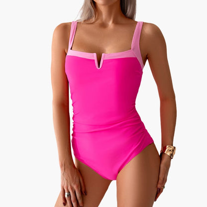 Women's One-Piece Swimsuit Stretch Fit Contrast Panel
