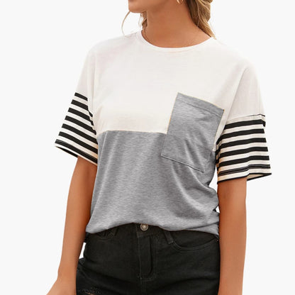 Women's Stripe T-Shirt Cotton Chest Pocket