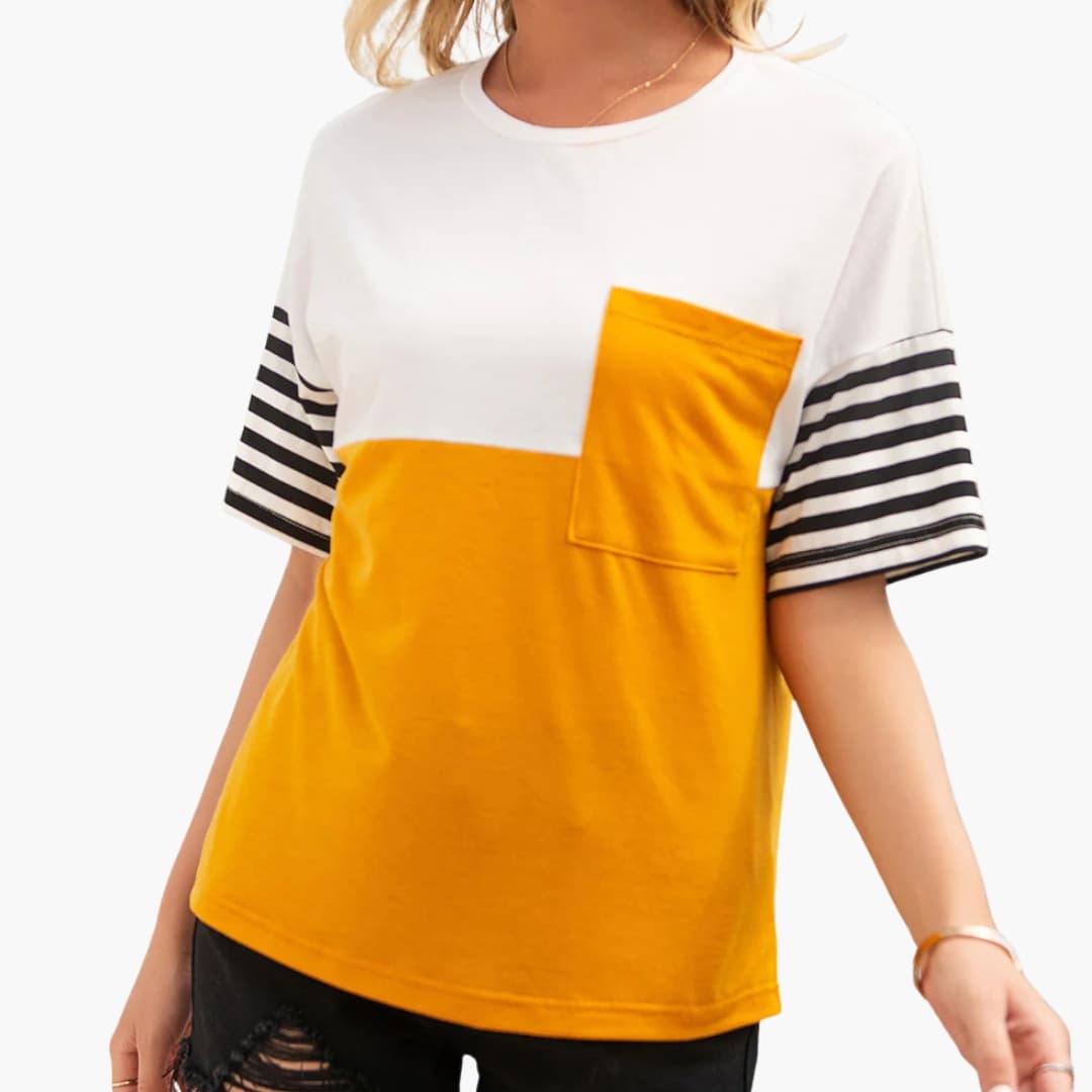 Women's Stripe T-Shirt Cotton Chest Pocket - Vonnera