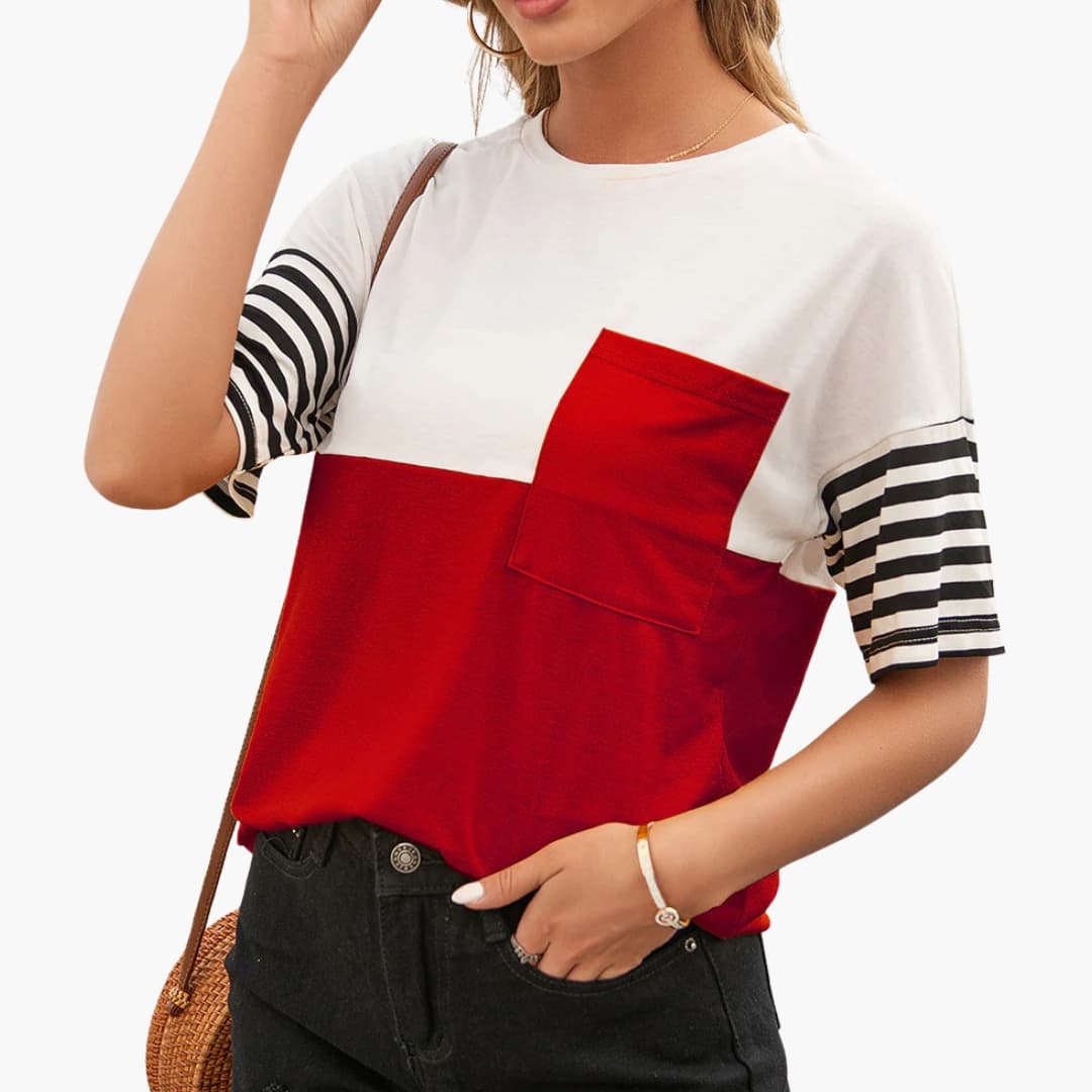 Women's Stripe T-Shirt Cotton Chest Pocket