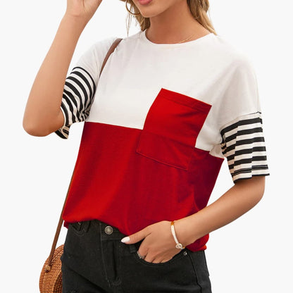 Women's Stripe T-Shirt Cotton Chest Pocket