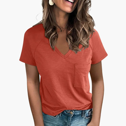 Women's Short Sleeve V-Neck T-Shirt Cotton Blend