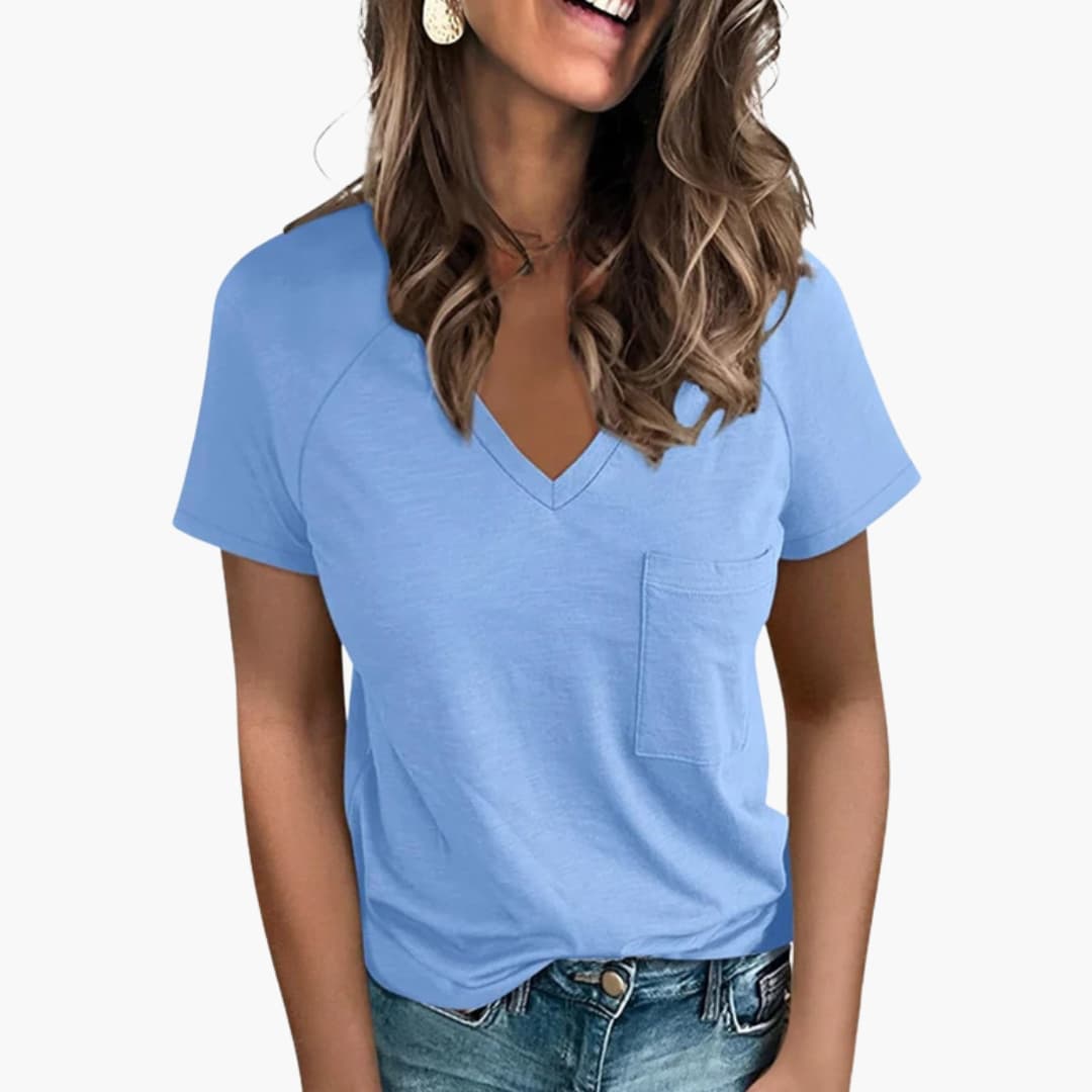 Women's Short Sleeve V-Neck T-Shirt Cotton Blend