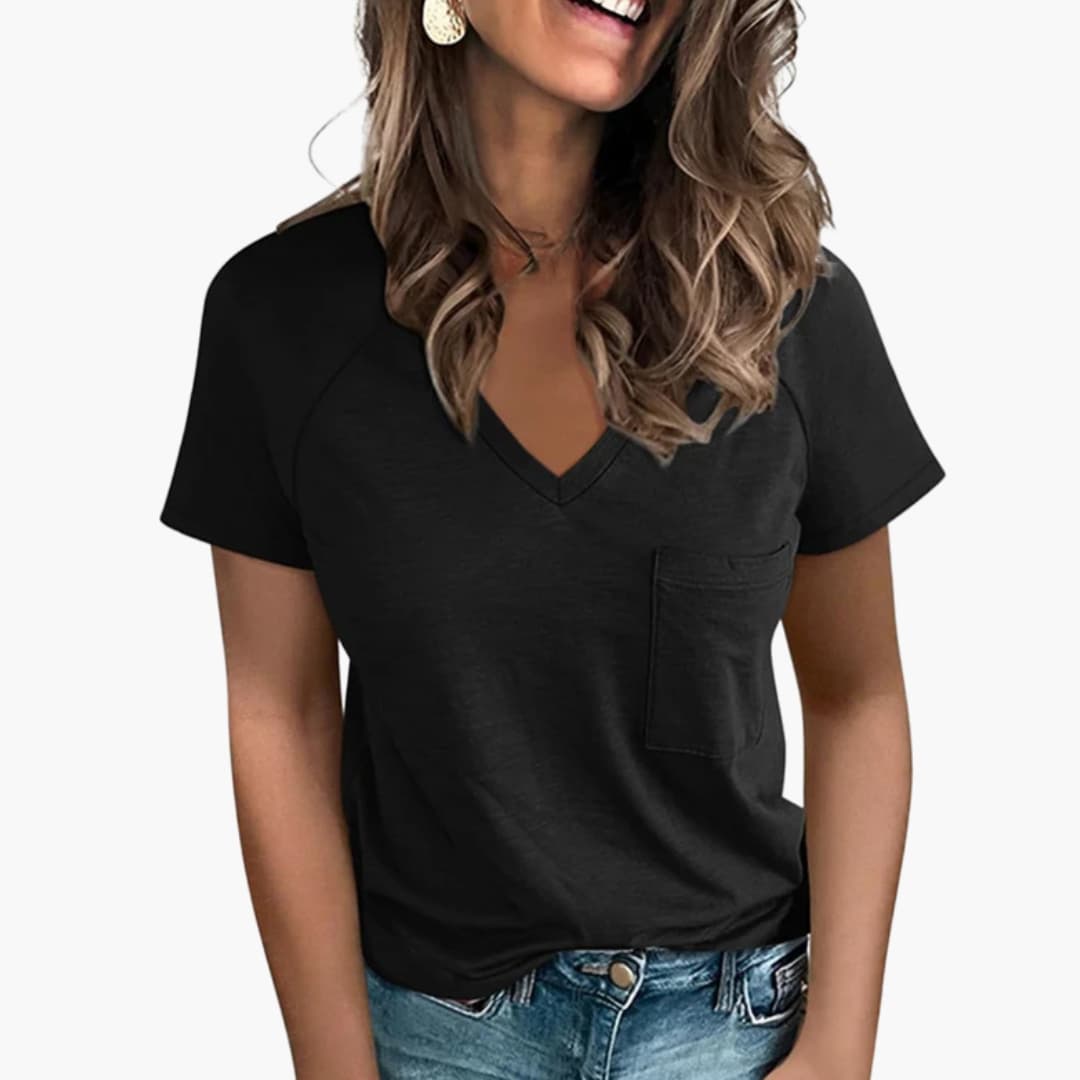 Women's Short Sleeve V-Neck T-Shirt Cotton Blend