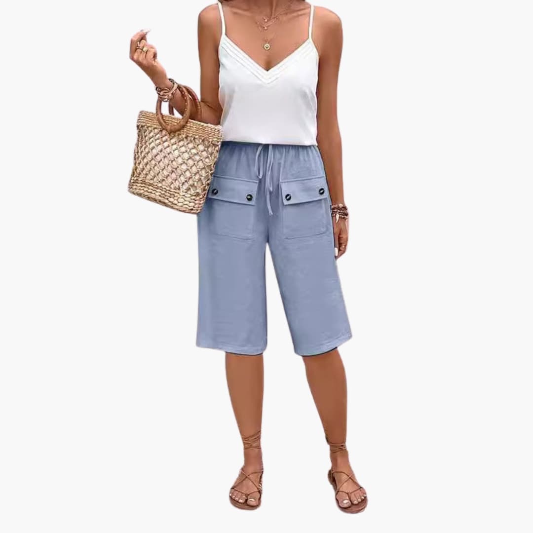 Women's Elastic Waist Casual Shorts Patch Pockets