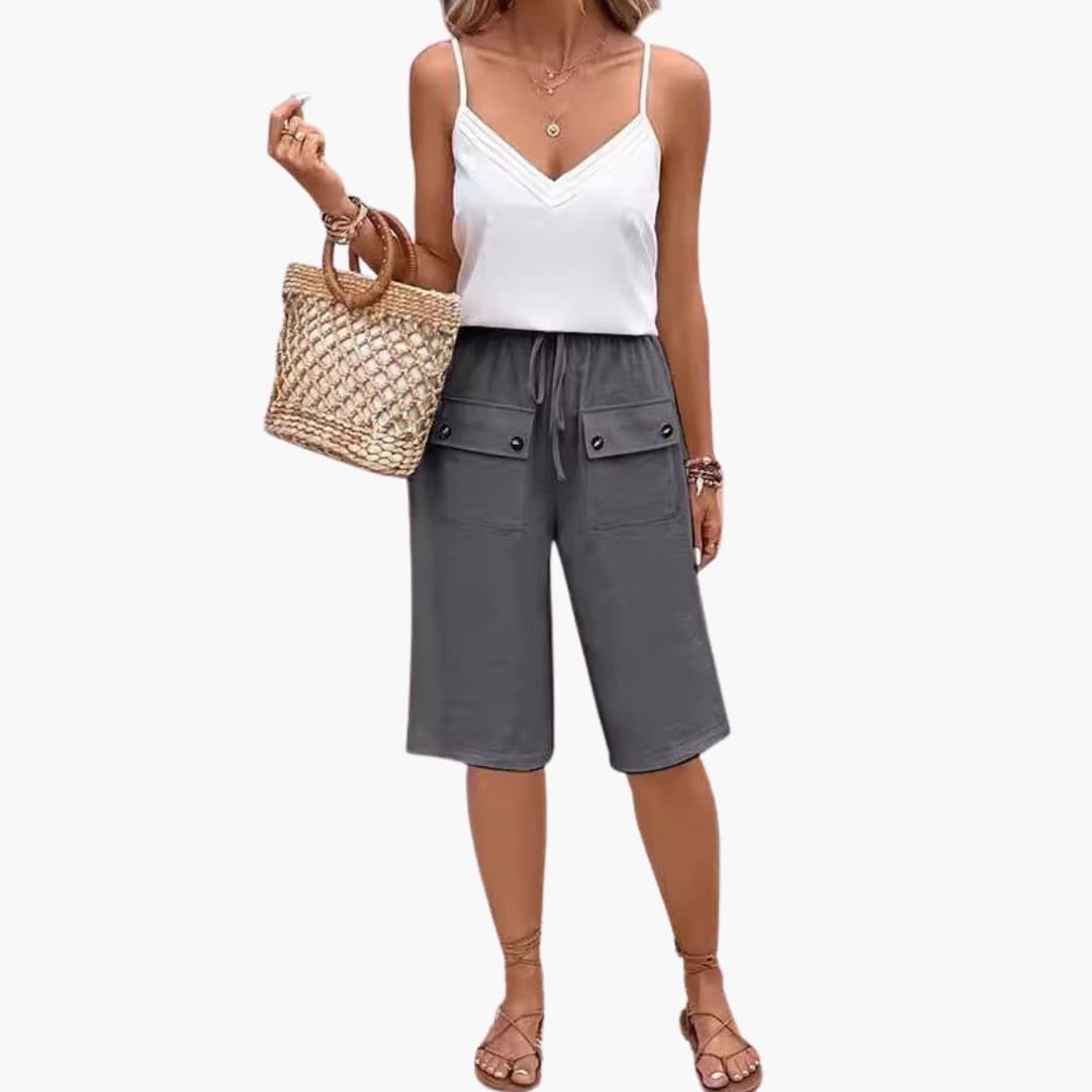 Women's Elastic Waist Casual Shorts Patch Pockets