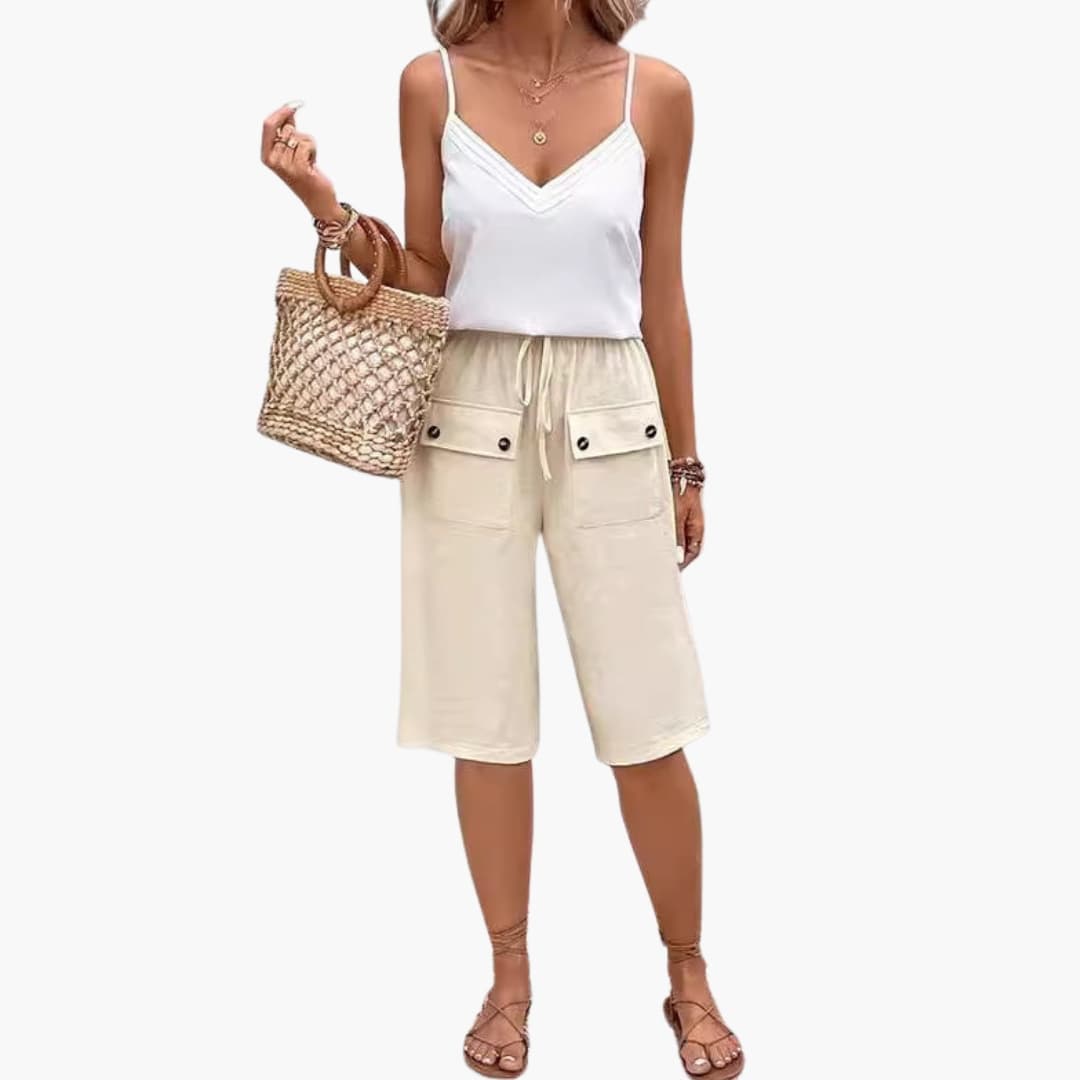 Women's Elastic Waist Casual Shorts Patch Pockets - Vonnera