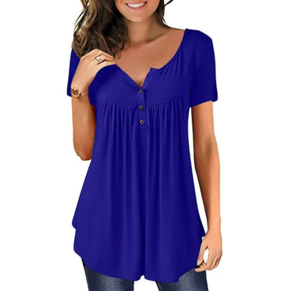 Women's Long Sleeve Woven Blouse Crew Neck Button Accent - Vonnera