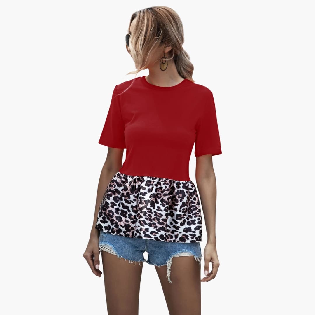 Women's Peplum T-Shirt Leopard Print Crew Neck - Vonnera