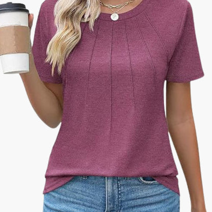 Women's Short Sleeve T-Shirt Crew Neck Pleated Front