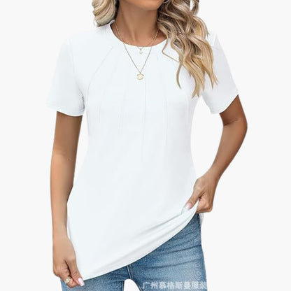 Women's Short Sleeve T-Shirt Crew Neck Pleated Front