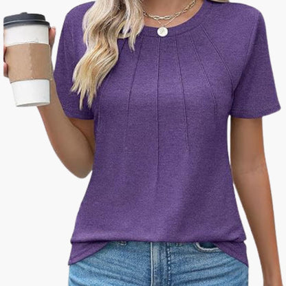 Women's Short Sleeve T-Shirt Crew Neck Pleated Front