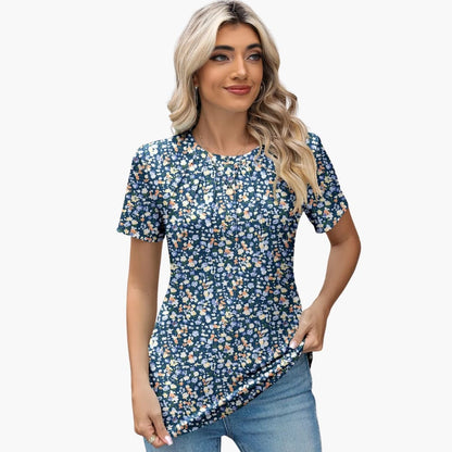 Women's Short Sleeve T-Shirt Crew Neck Pleated Front