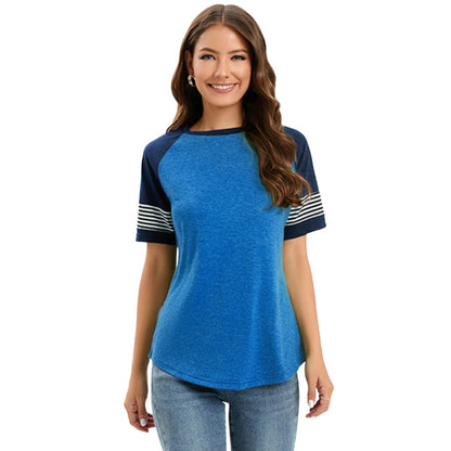 Women's Raglan Crew Neck T-Shirt Striped Short Sleeve - Vonnera