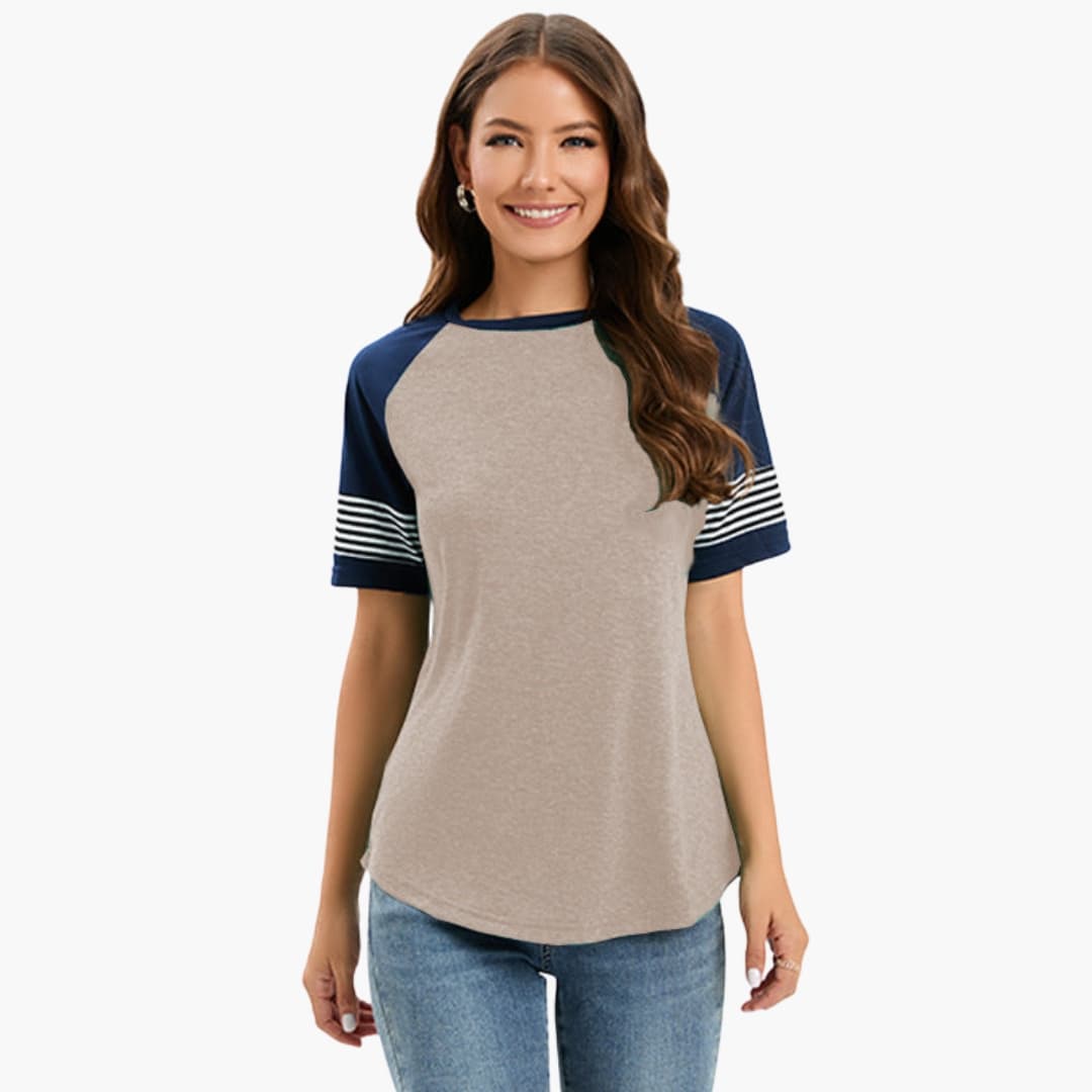 Women's Raglan Crew Neck T-Shirt Striped Short Sleeve