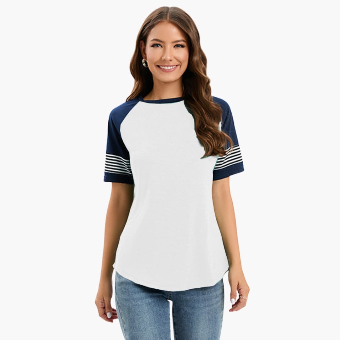 Women's Raglan Crew Neck T-Shirt Striped Short Sleeve