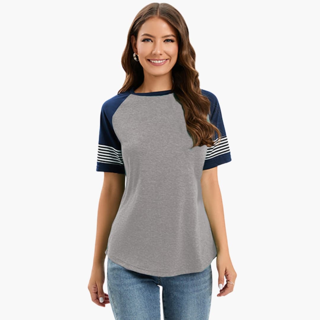 Women's Raglan Crew Neck T-Shirt Striped Short Sleeve