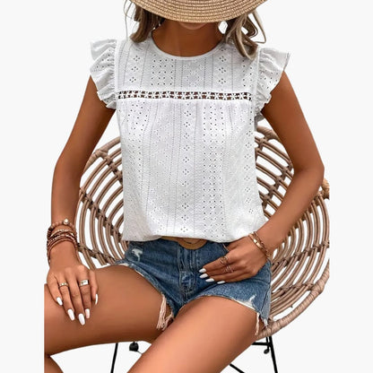Women's Short Sleeve T-Shirt Crew Neck Ruffle Trim - Vonnera