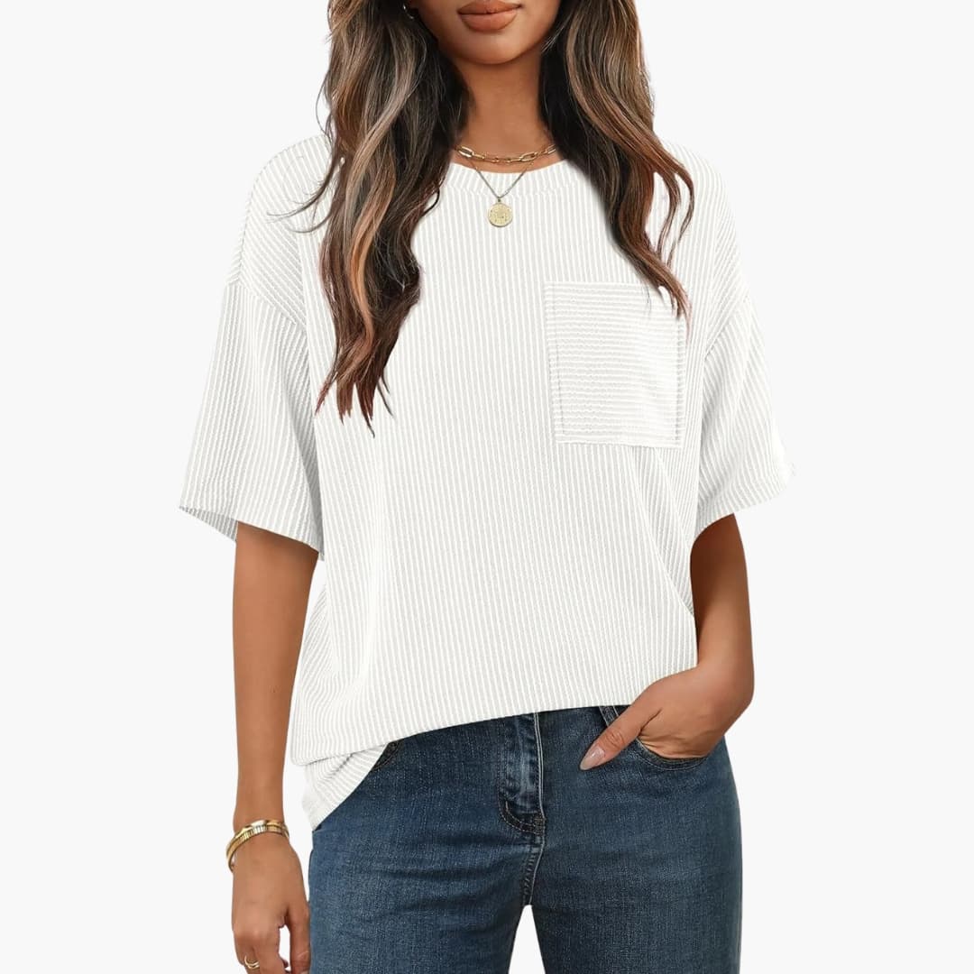 Women's Striped Short Sleeve T-Shirt Cotton Crew Neck Pocket