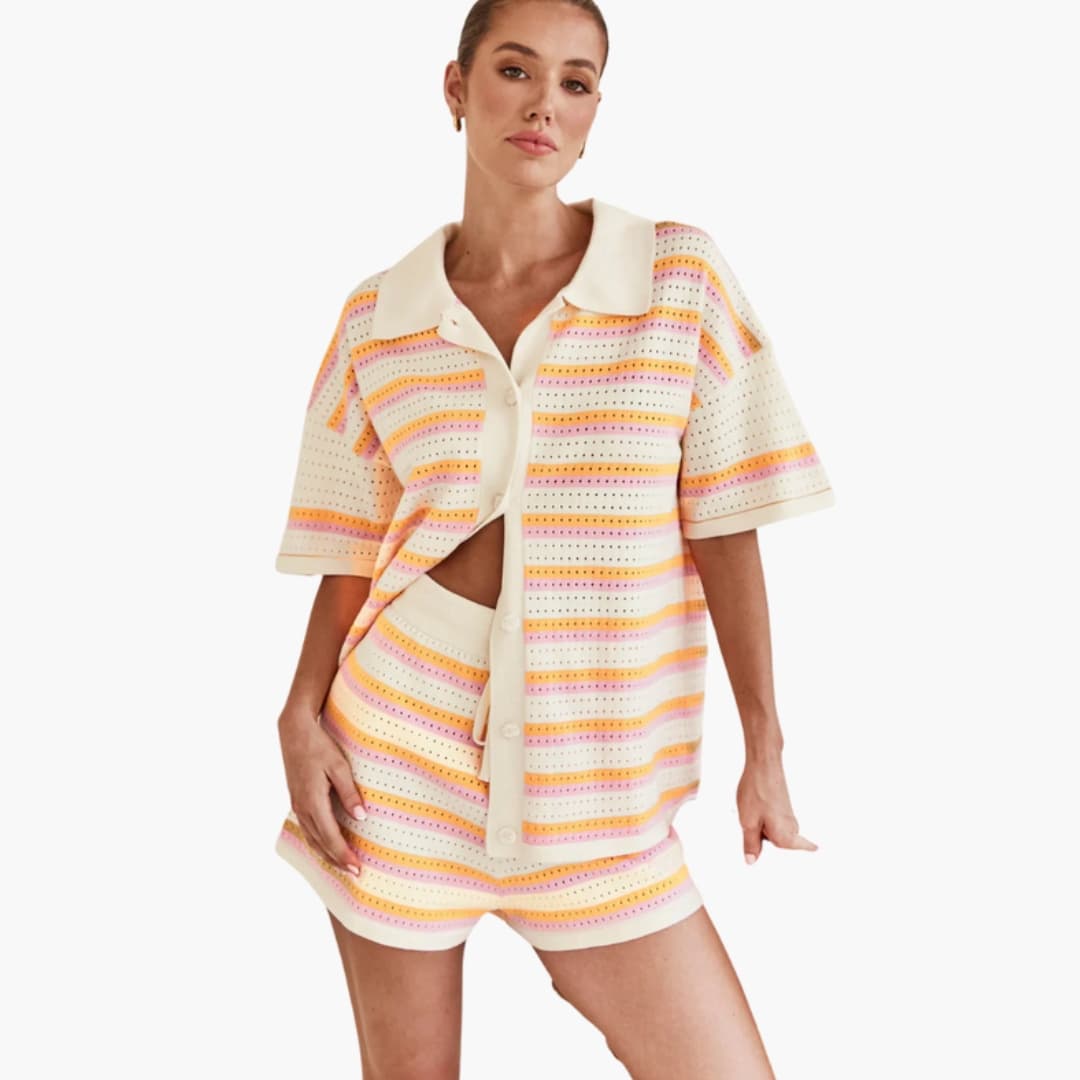 Women's Crochet Short Sleeve and Bottom Set - Vonnera