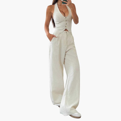 Women's Two Piece Crop Trousers Set