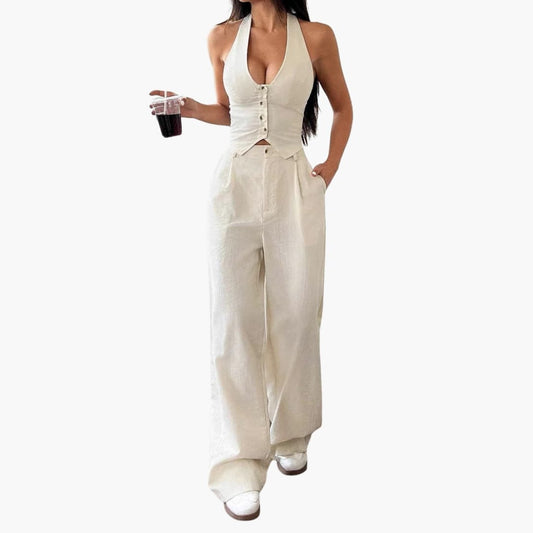 Women's Two Piece Crop Trousers Set - Vonnera