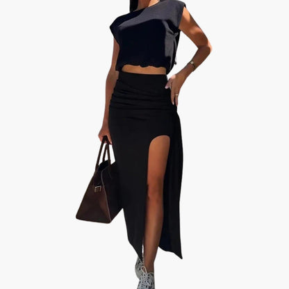 Women's Crop Maxi Skirt Set High Waist Side Slit