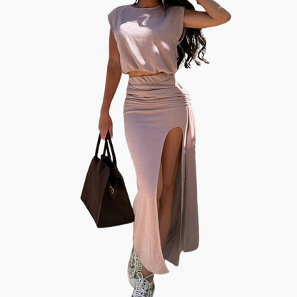 Women's Crop Maxi Skirt Set High Waist Side Slit
