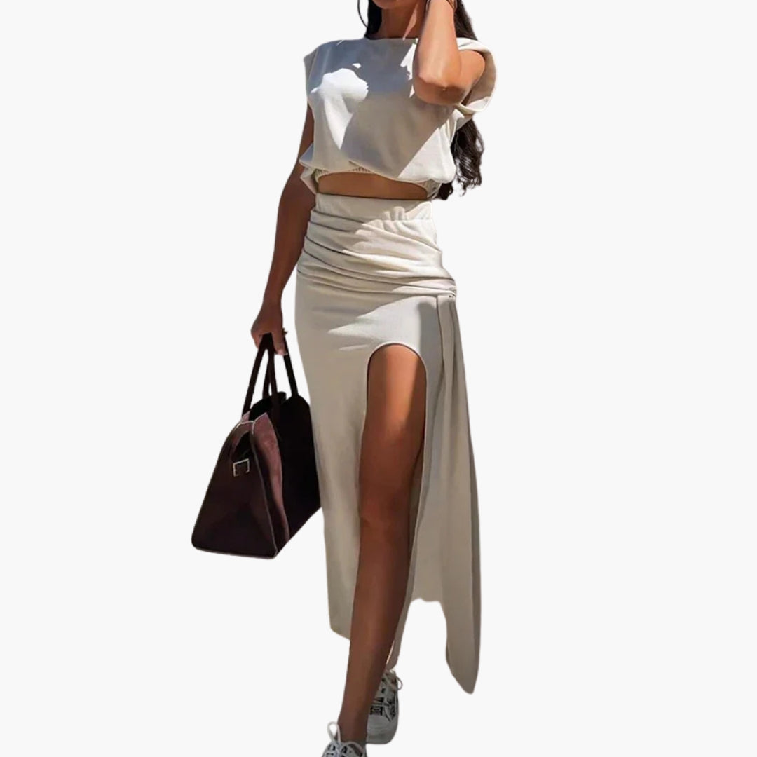 Women's Crop Maxi Skirt Set High Waist Side Slit