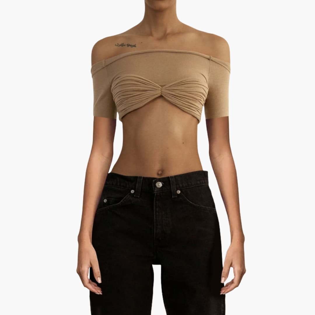 Women's Off Shoulder Crop Ruffle Front - Vonnera