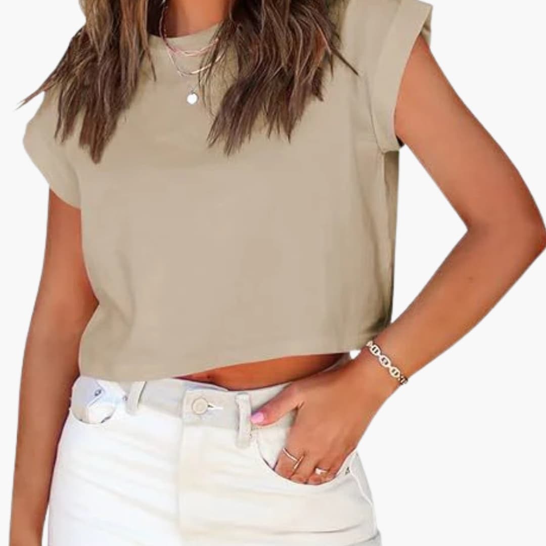 Women's Crop Rolled Sleeves Round Neck - Vonnera