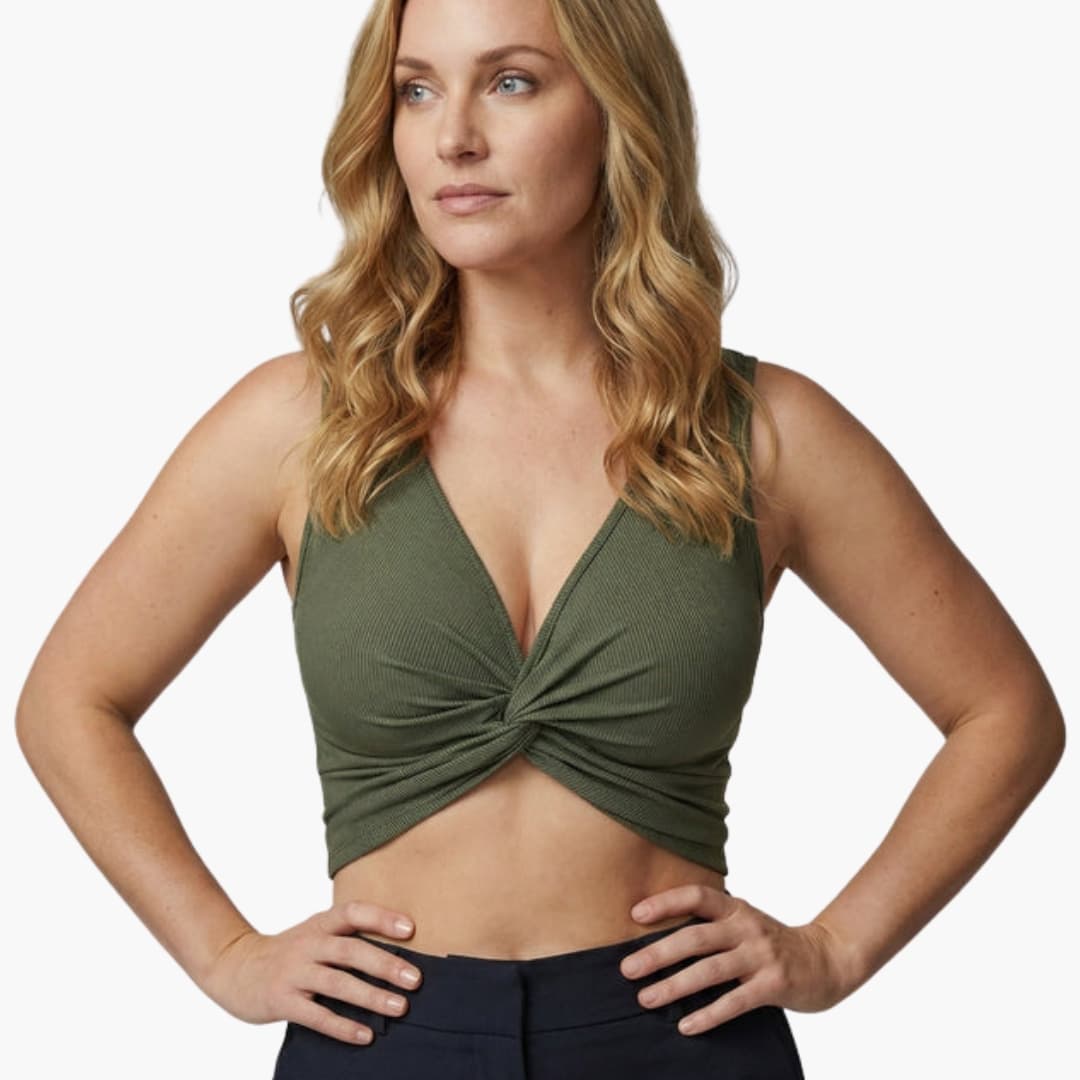 Women's V Neck Crop with Front Knot Detail - Vonnera