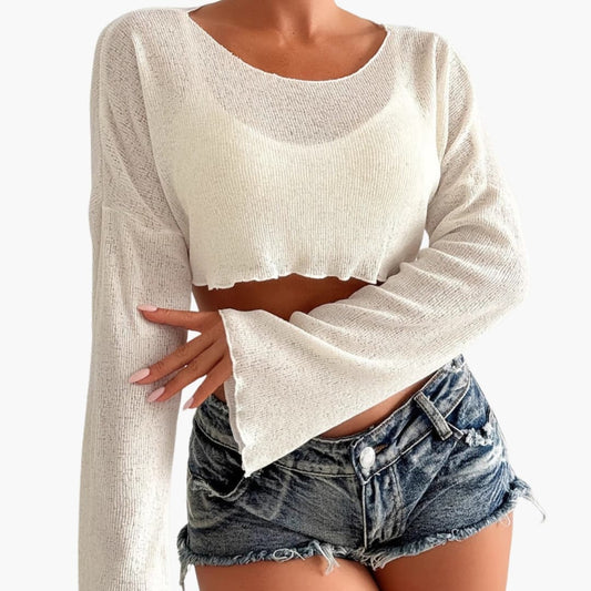 Women's Wrap Front Crop Wide Sleeves - Vonnera