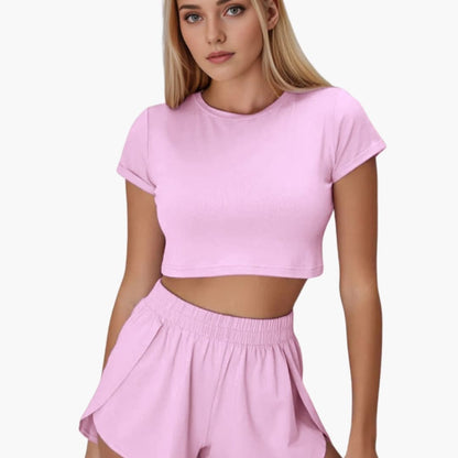 Women's Cropped Lounge Set 2-Piece T-Shirt Shorts