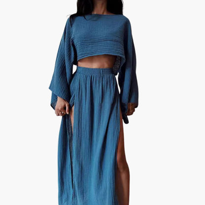 Women's Two-Piece Cropped Maxi Skirt Set - Vonnera