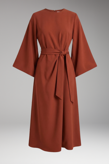 Women's Lantern Sleeve Dress with Belt - Vonnera